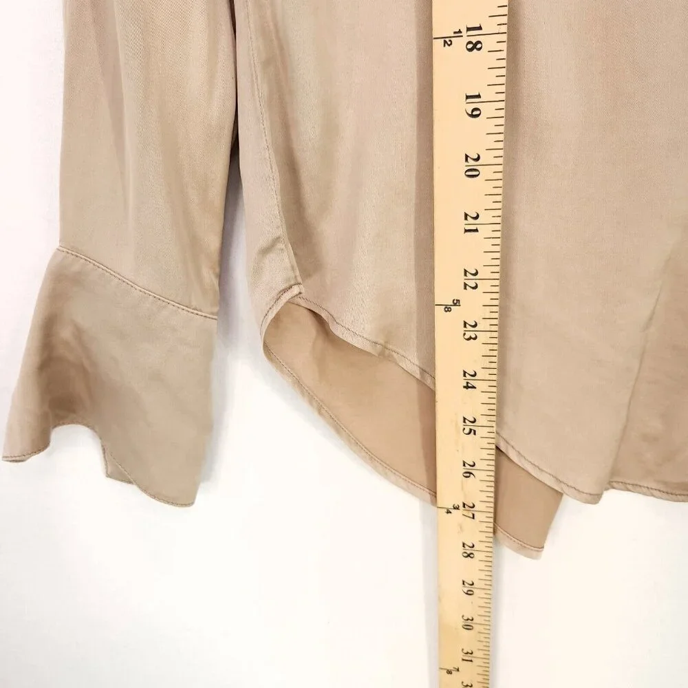 Anthropologie Sleek Satin Top V-Neck Long Sleeve Blouse Size Small Open Back - Picture 8 of 13